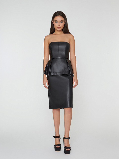 Black Faux Leather Peplum Midi Dress, 7 Black Faux Leather Peplum Midi Dress, 7