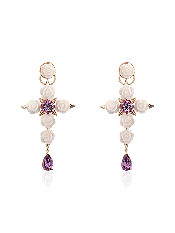 Rose Gold, Rose-cut Mother-of-Pearl & Amethyst Earrings, 1