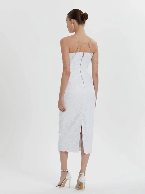 White Lace-Paneled Midi Dress, 5