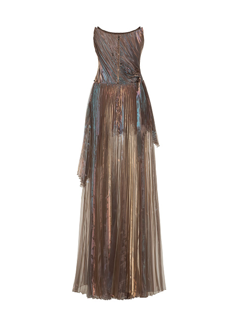 Brown Plisse Organza Maxi Dress, 4