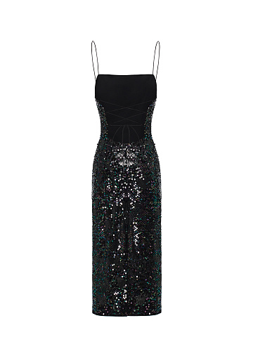 Black Sequin Velvet Midi Dress, 2