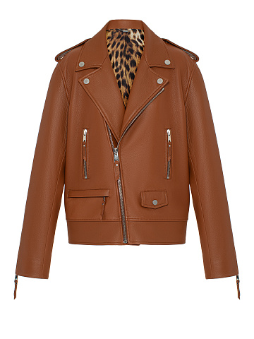 Oversized Brown Leather Biker Jacket, 1