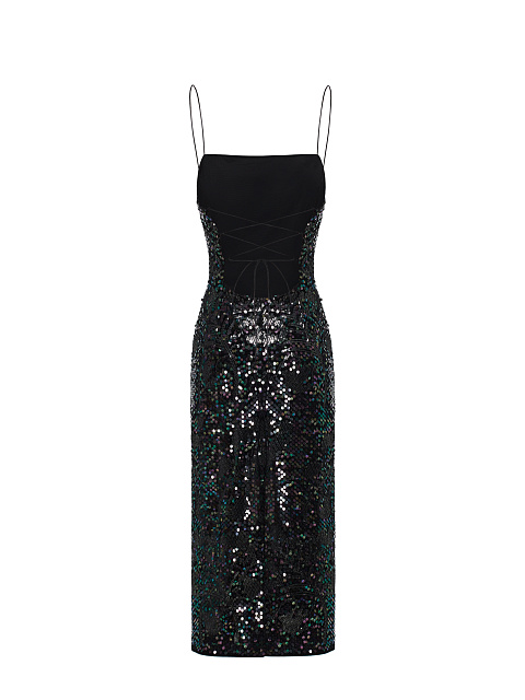 Black Sequin Velvet Midi Dress, 2
