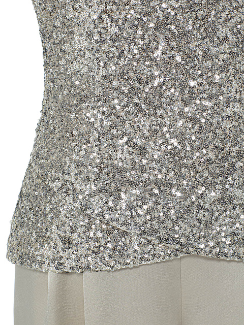 Beige Two-piece Suit Of Sequin Top And Silk Trousers, 7