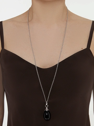 Silver, Obsidian & Cubic Zirconia Necklace, 2