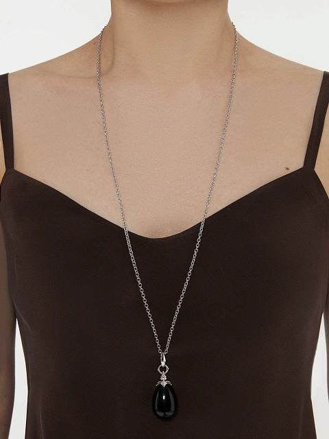 Silver, Obsidian & Cubic Zirconia Necklace, 2