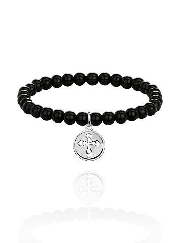 Silver & Obsidian Beaded Bracelet, 1