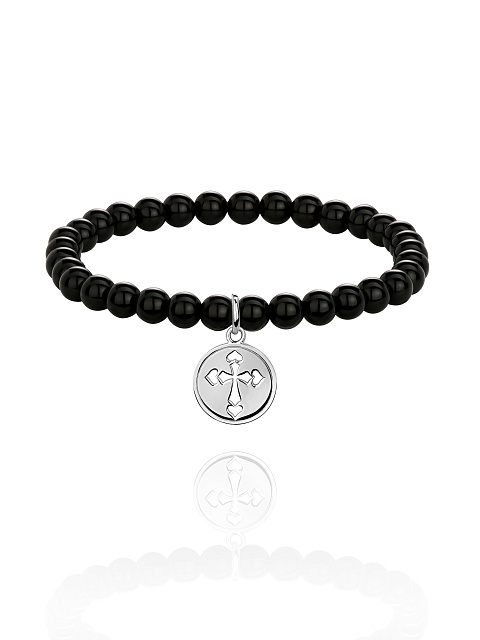 Silver & Obsidian Beaded Bracelet, 1