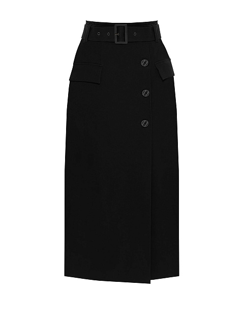 Black Midi Skirt With Pockets, 1