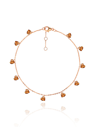 Rose Silver & Heart Shaped Cubic Zirkonia Anklet, 1