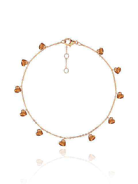 Rose Silver & Heart Shaped Cubic Zirkonia Anklet, 1 Rose Silver & Heart Shaped Cubic Zirkonia Anklet, 1