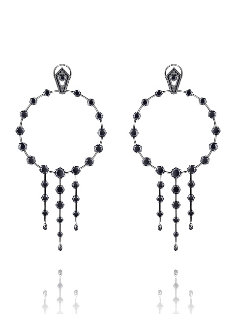 Hoop earrings in white gold with black diamonds, 1 Hoop earrings in white gold with black diamonds, 1