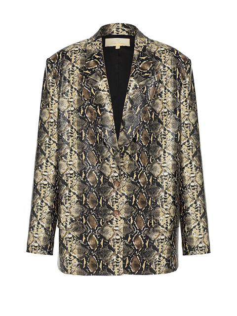 Beige Snakeskin Prined Faux Leather Jacket, 1