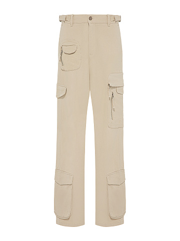 Beige Cotton Cargo Pants, 1