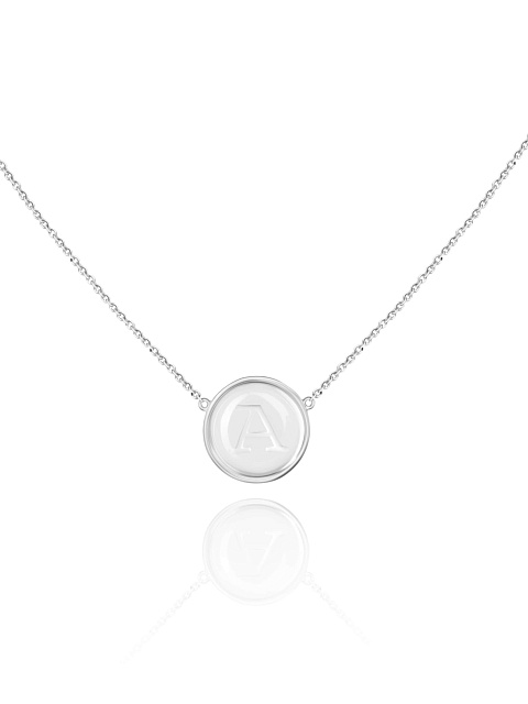 White Gold & Rock Crystal Letter "A" Necklace, 1