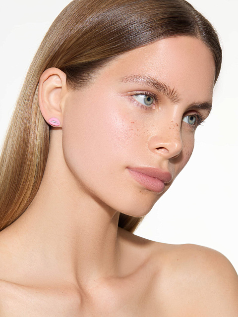 Asymmetrical stud earrings with pink enamel and LG diamonds, 2 Asymmetrical stud earrings with pink enamel and LG diamonds, 2