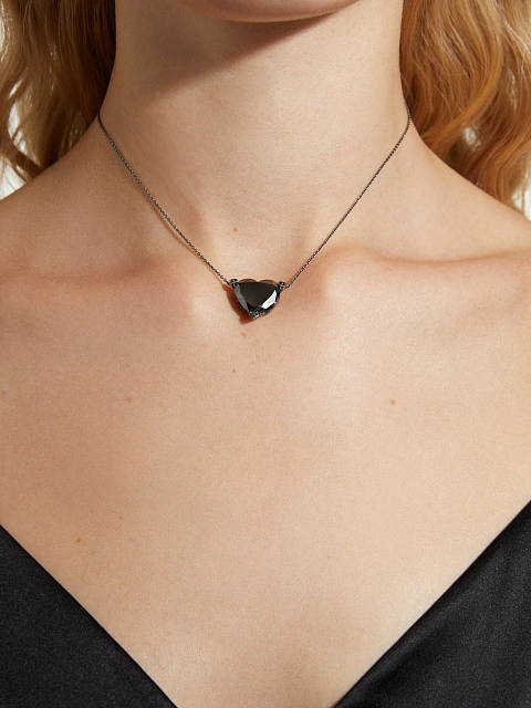 Black Gold & Heart-cut Black Diamond Necklace, 4