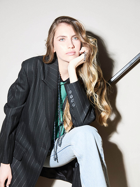 Black Oversized Striped Jacket, 7