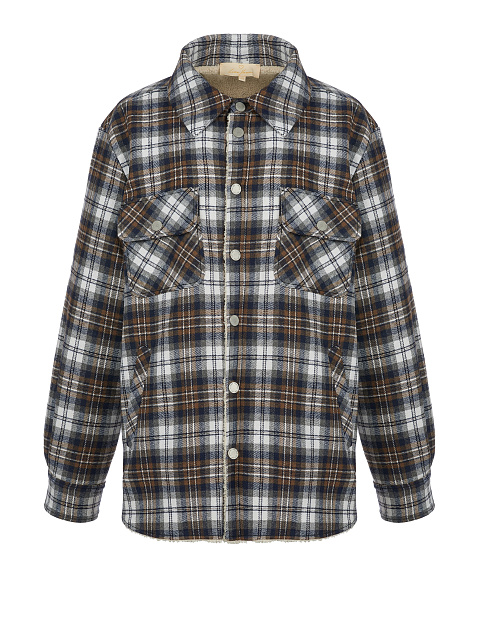 Dark Brown Checked Ivory Faux Fur Lined Shirt, 1