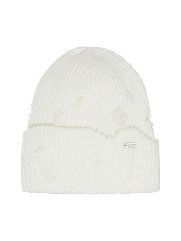 White Distressed Knitted Hat, 1