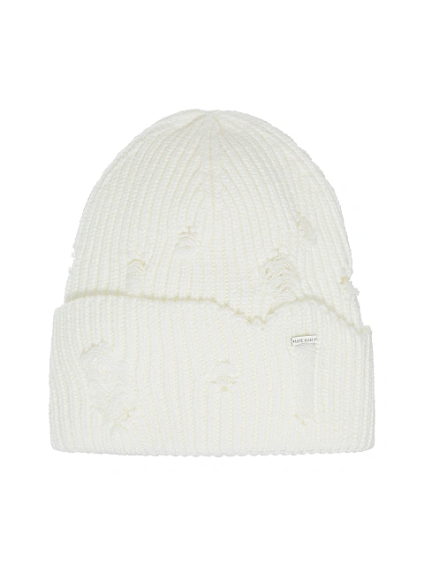 White Distressed Knitted Hat, 1