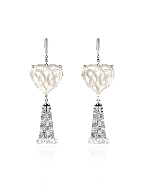 White Gold & Mother-of-Pearl Heart Earrings, 1 White Gold & Mother-of-Pearl Heart Earrings, 1