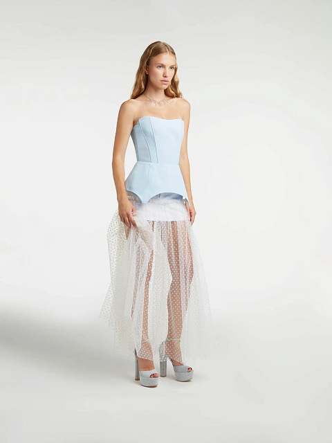 White Tulle & Denim Midi Skirt, 6