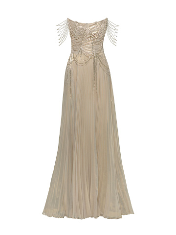 Gold Chiffon Maxi Dress With Embroidery, 1