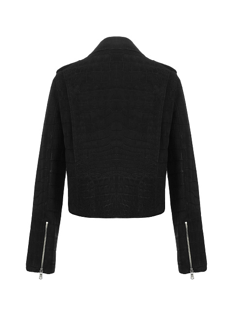 Black Crocodile Leather Biker Jacket, 2