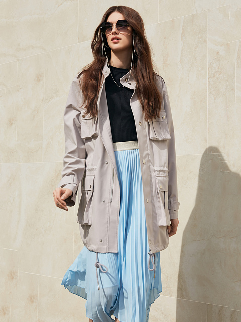 Light Blue Pleated Asymmetric Midi Skirt, 4