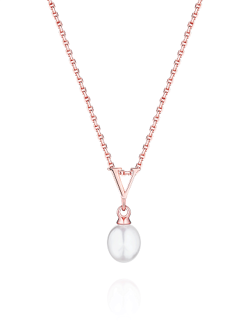 Gold-plated silver necklace with a pendant with the letter V and a pearl, 1