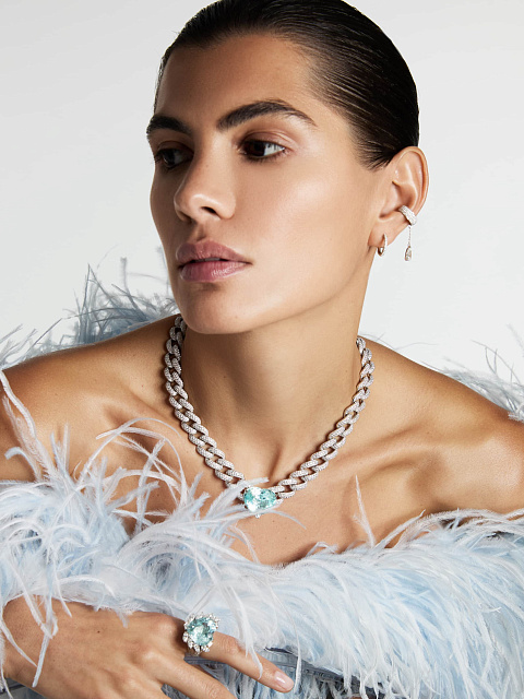 White Gold Tourmaline Paraiba Diamond Necklace, 2 White Gold Tourmaline Paraiba Diamond Necklace, 2