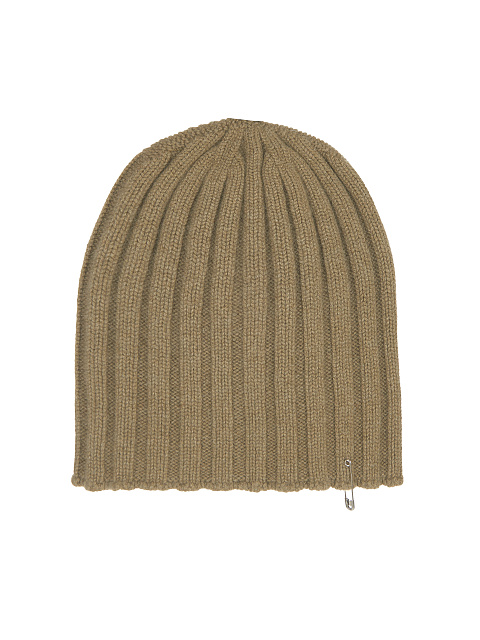 Beige Cashmere Safety Pin Beanie, 1