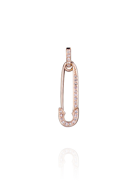Safety-pin-shaped pendant in rose gold with diamonds, 2
