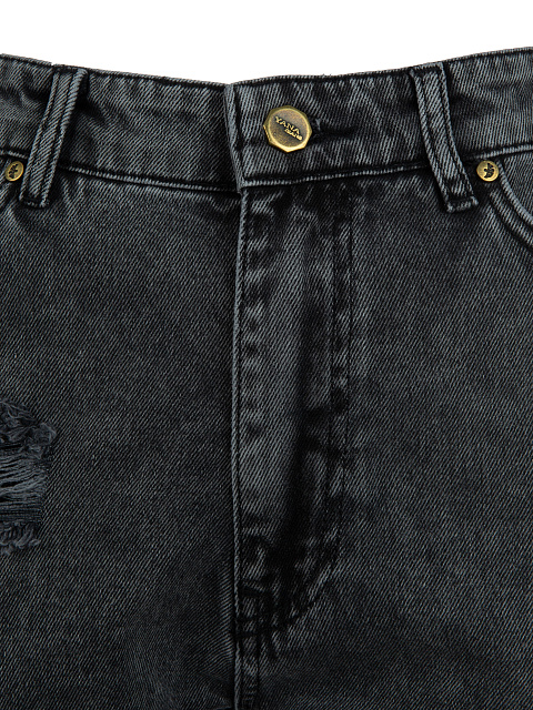 Distressed Dark Grey Cotton Jeans, 4