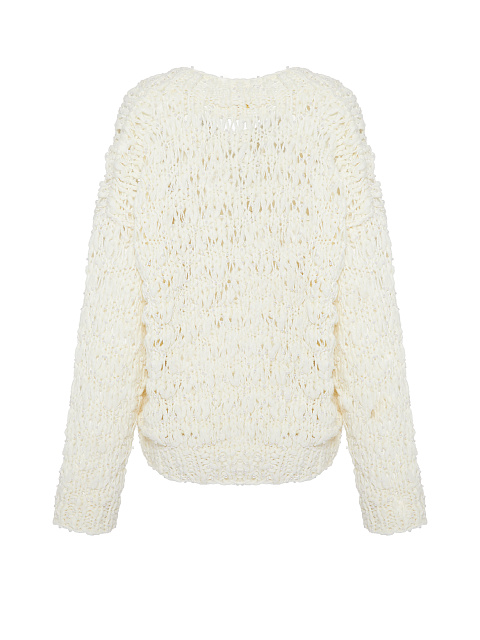 White Faux Pearl Cashmere Pullover, 2