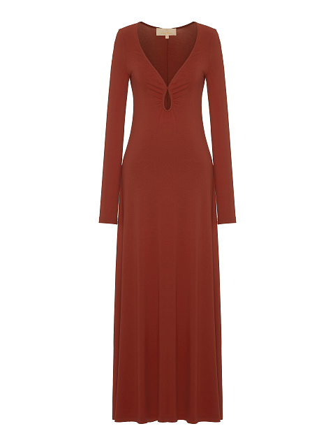 Brown Rayon Jersey Maxi Dress, 1