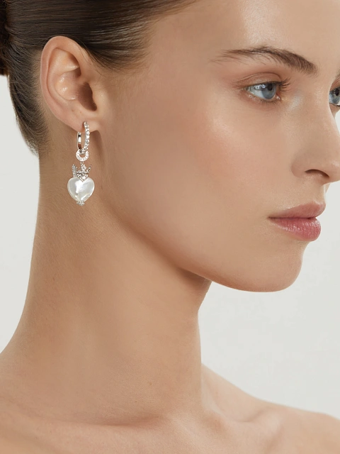 White Gold, Mother-of-Pearl & Diamonds "Heart" Earrings, 3