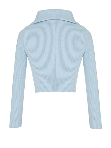 Blue Cropped Cardigan With Zipper, 2