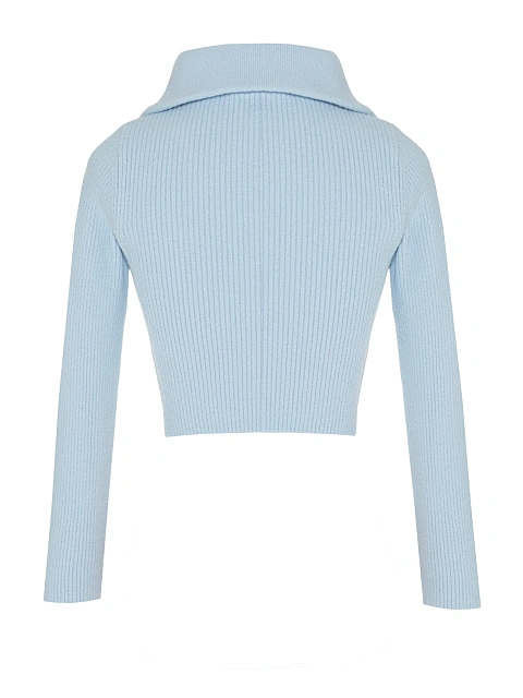 Blue Cropped Cardigan With Zipper, 2