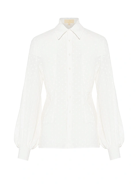 White Cotton Blouse With Textured Pattern, 1