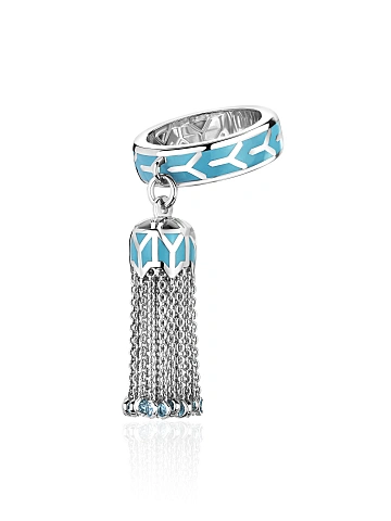 Tassel ring in white gold with enamel and Sky topazes, 1