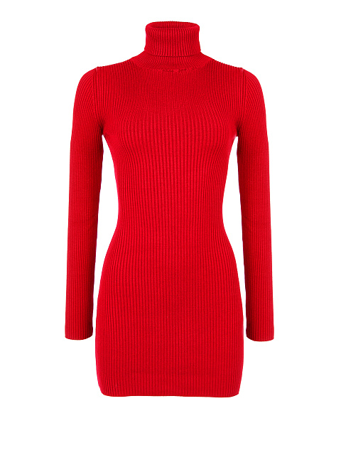 Red Rib Knit Turtleneck Mini Dress, 1
