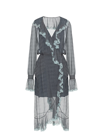 ​​Grey Chiffon Dress with Ruffles and Lace, 1