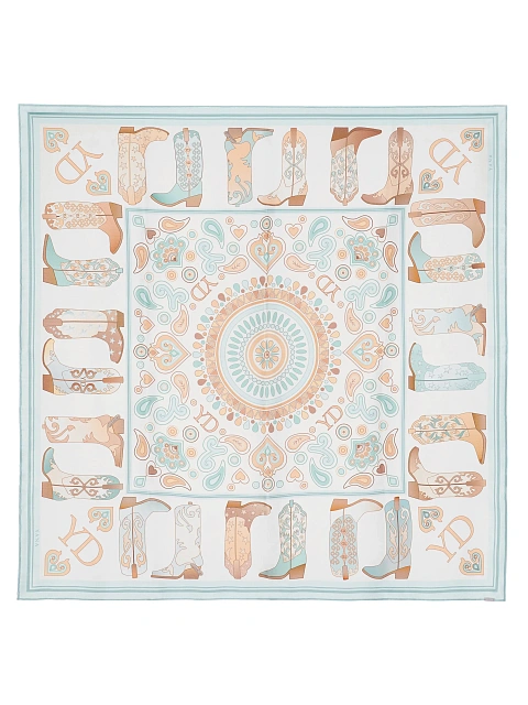 White silk scarf with western-style print, 1 White silk scarf with western-style print, 1