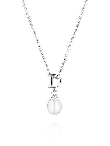 Silver necklace with a pendant with the letter D and a pearl, 1