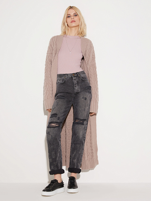 Black Distressed Cotton Jeans, 5