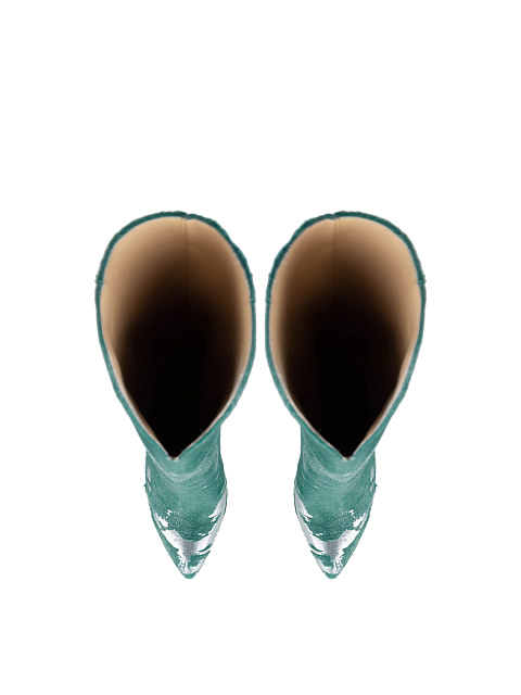 Silver & Turquiose Pony Fur Heeled Tall Boots, 4