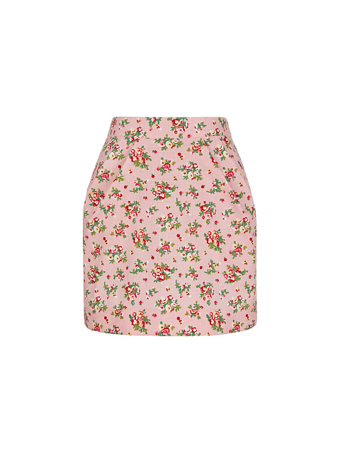 Pink Floral Linen Shirt & Mini Skirt, 3 Pink Floral Linen Shirt & Mini Skirt, 3