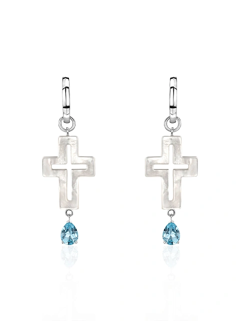 White Gold, Mother-of-pearl & Topaz Sky Earrings, 1